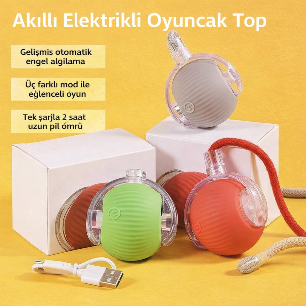 Otomatik Hareketli LED’li Köpek ve Kedi Oyuncak Topu
