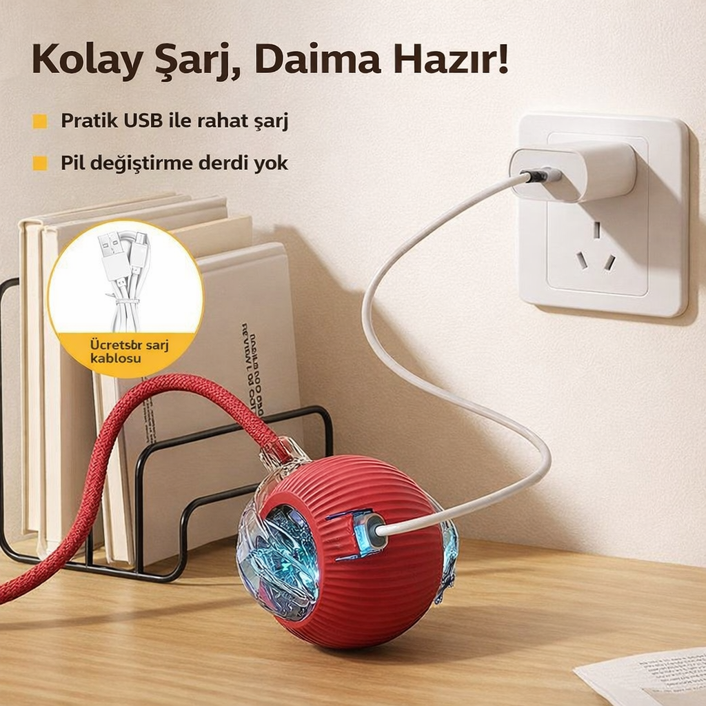 Otomatik Hareketli LED’li Köpek ve Kedi Oyuncak Topu