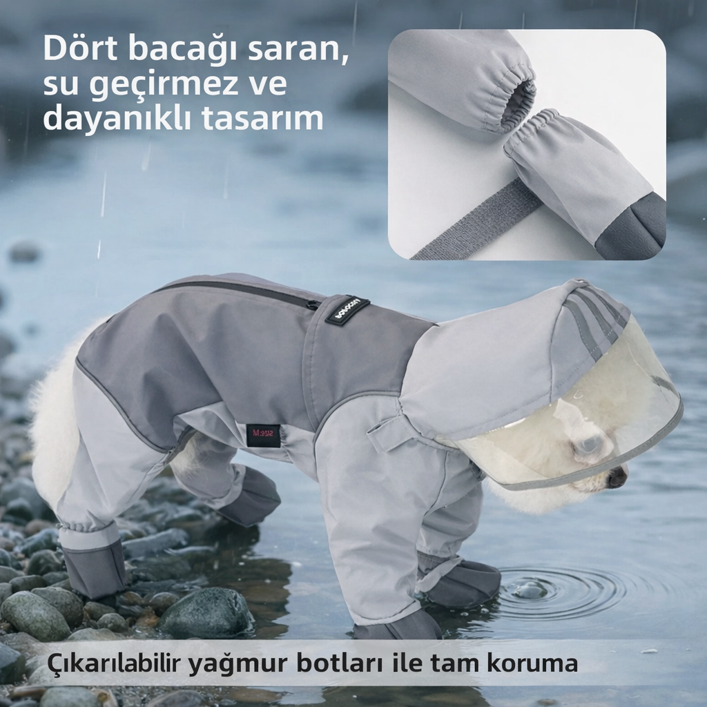 Premium Outdoor Köpek Yağmurluğu – Botlu ve Aksesuar Uyumlu Tasarım